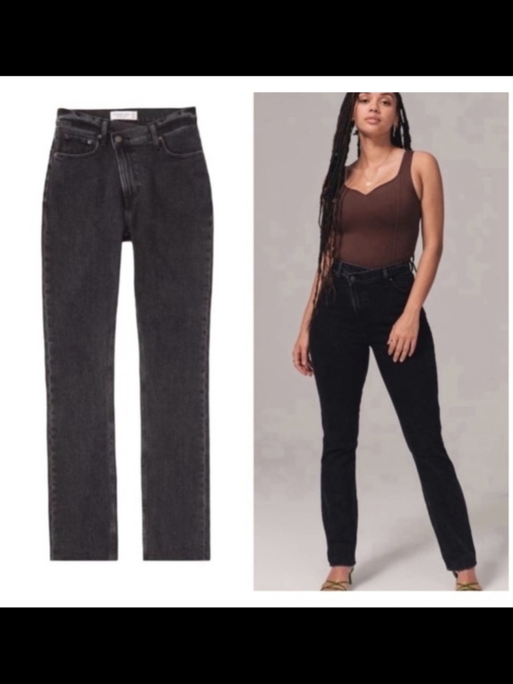 Abercrombie & Fitch 90s Slim Straight Jeans Criss Cross 33 / 16 Long Black